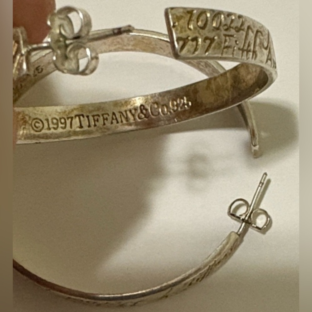 Tiffany & Co. Sterling Silver 925 Engraved script Hoop Earrings